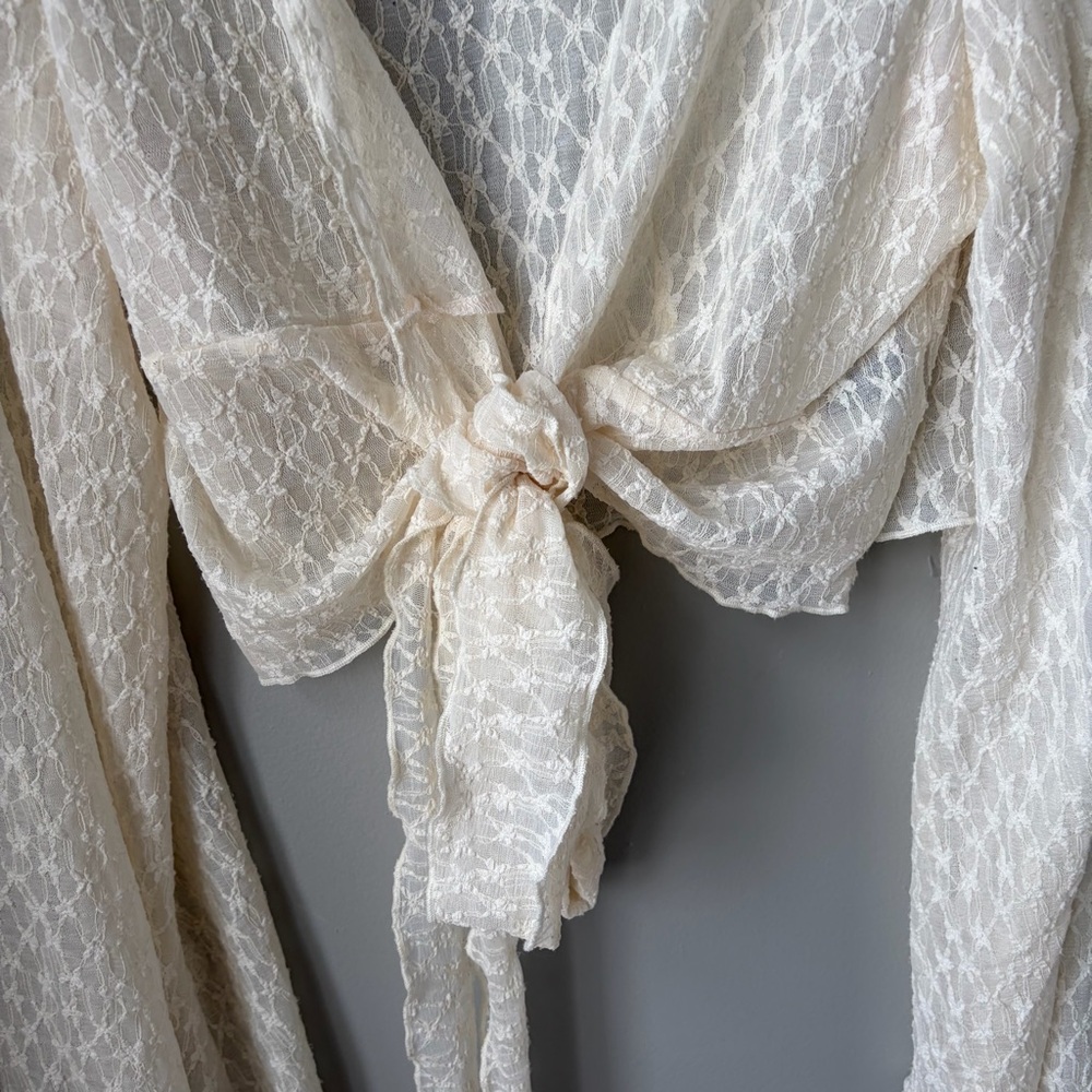 Cider Cream Lace Wrap Crop Top with Bell Sleeves - Picture 8 of 13